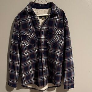 Freedom Foundry Men's Blue Red Plaid Sherpa Lined Flannel Shirt Jacket Size‎ Med